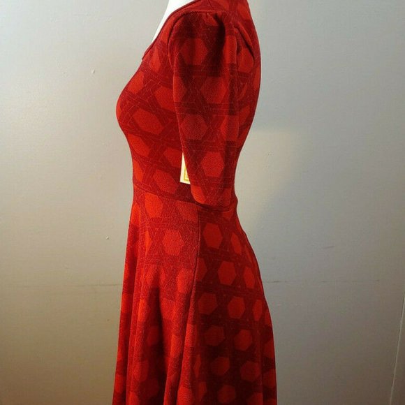 LuLaRoe Fit and Flare Dress Geometric Print Casual Red Dress Size XXS‎ R4 - Picture 2 of 6